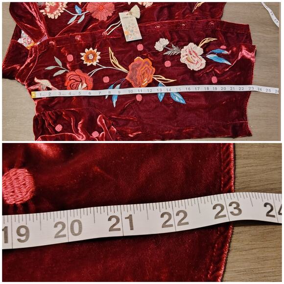 Johnny Was Junia Red Velvet Lisbon Shirt Embroider Boysenberry Size Large - Picture 7 of 15